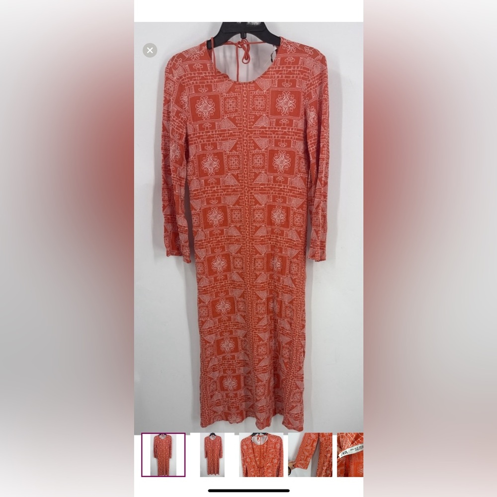 Zara Orange Long Sleeve Sheath Dress